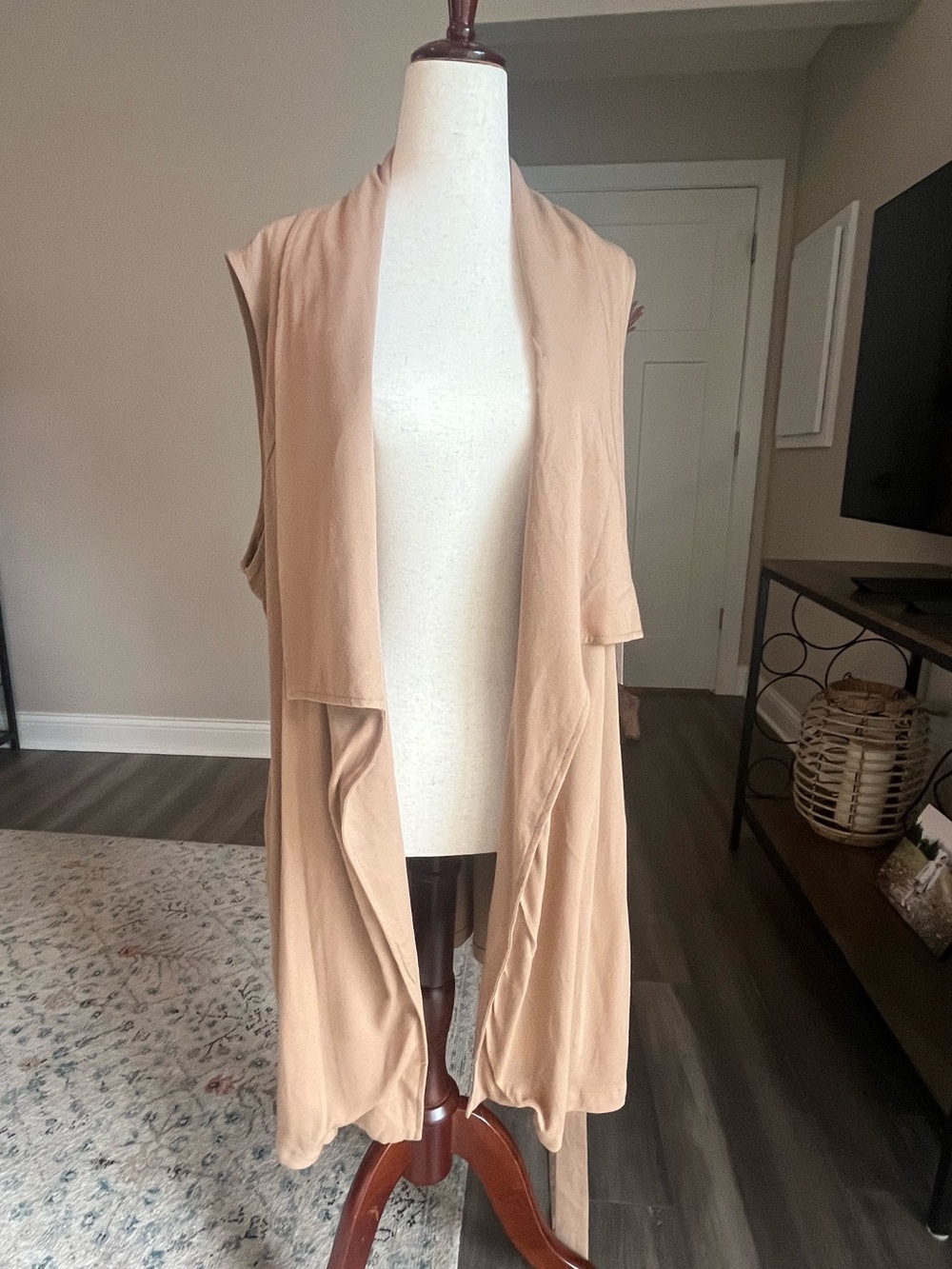 Lightweight Boho Sleeveless Layering  Drape Cardigan - Tan